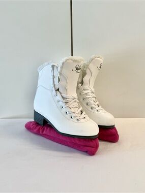 Kids White Faux-Fur Trim Ice Skates